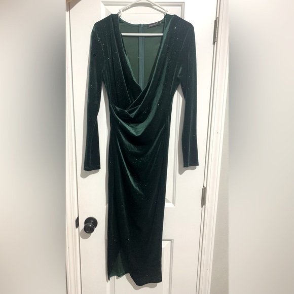 Green Velvet wrap dress with Sparkle Medium - Picture 3 of 5